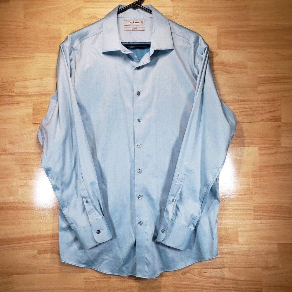 Murano Light Blue Slim-Fit Dress Shirt Men's 16½/34 22″ Pit × 30.5″ Length